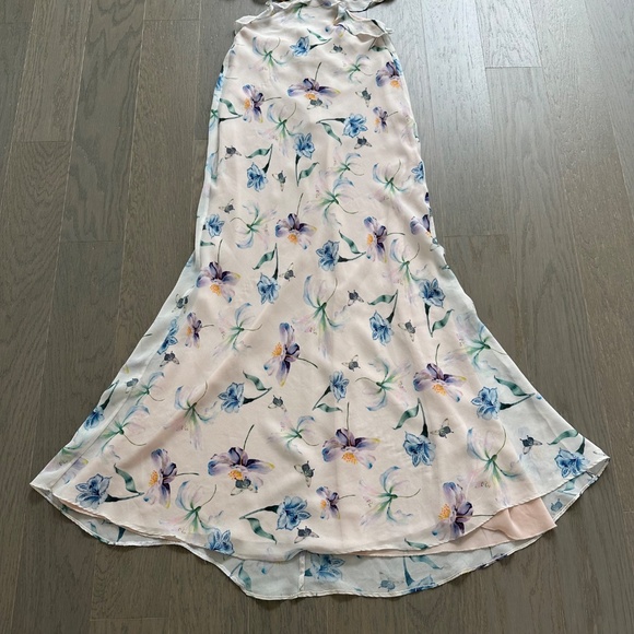 Sau Lee Amelia Maxi Cutout Ruffle Floral Pink Cream Chiffon Dress - US 4 - Picture 5 of 14